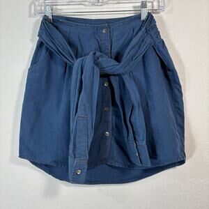 Theory Chambray Blue Skirt Sleeve Tie Button Up Front Neini D Indigo Linen Sz 4